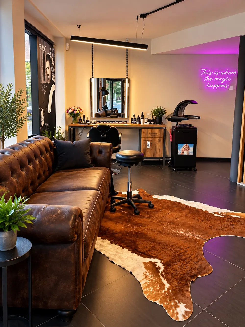 Loungehoek met leren zetel